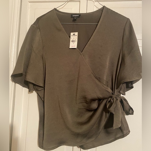 Express Tops - Olive green tie on the side express shirt